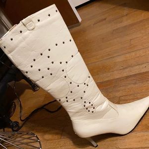 White Leather tall boots